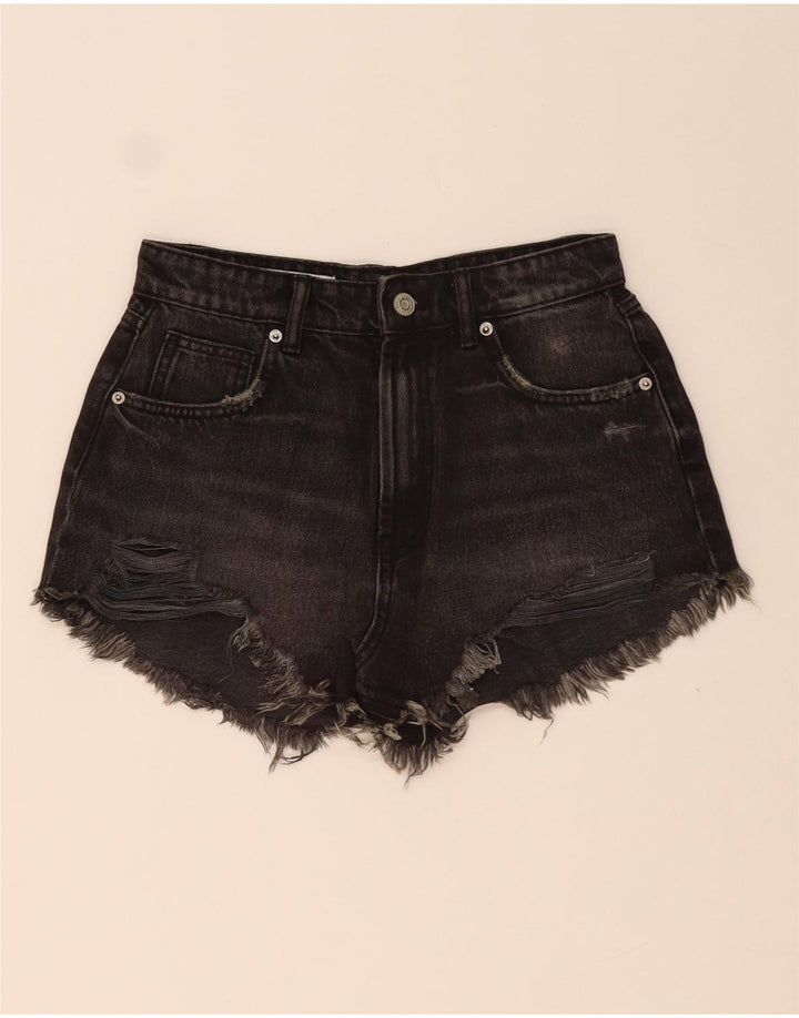 ZARA Pantalones cortos vaqueros desgastados para mujer EU 34 2XS W24 Negro