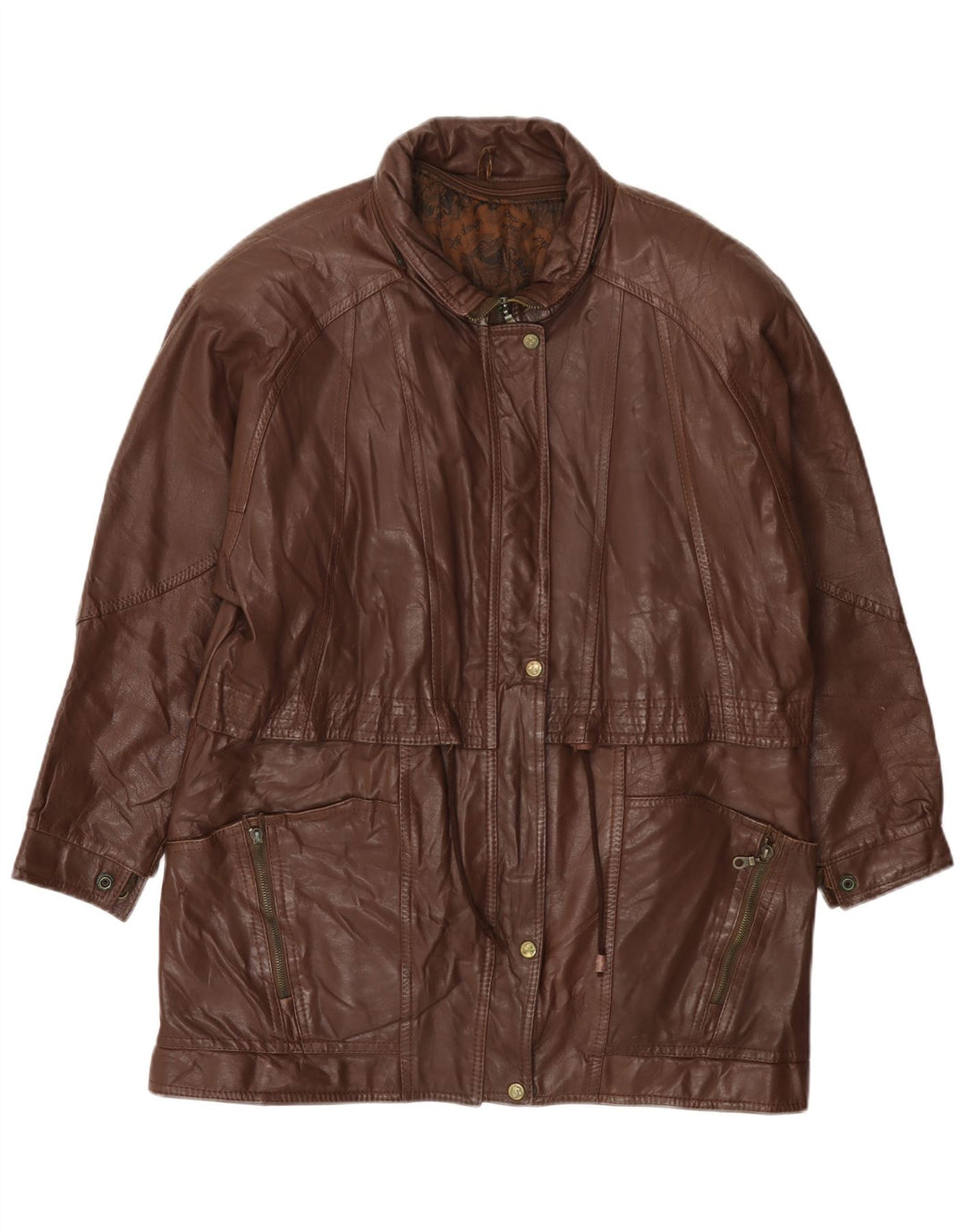 VINTAGE Abrigo de cuero para mujer Reino Unido 14 Marrón grande