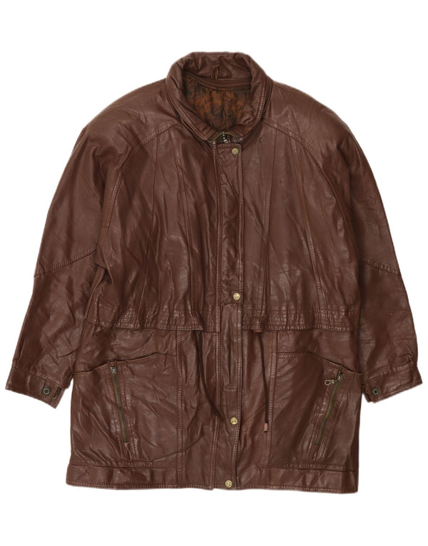 VINTAGE Abrigo de cuero para mujer Reino Unido 14 Marrón grande