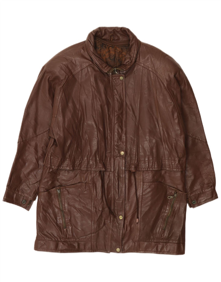 VINTAGE Abrigo de cuero para mujer Reino Unido 14 Marrón grande