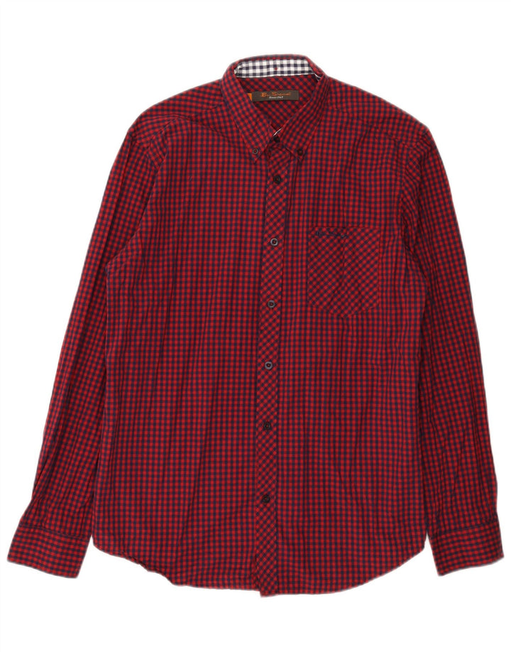 Camisa Ben Sherman para hombre de algodón a cuadros rojo mediano
