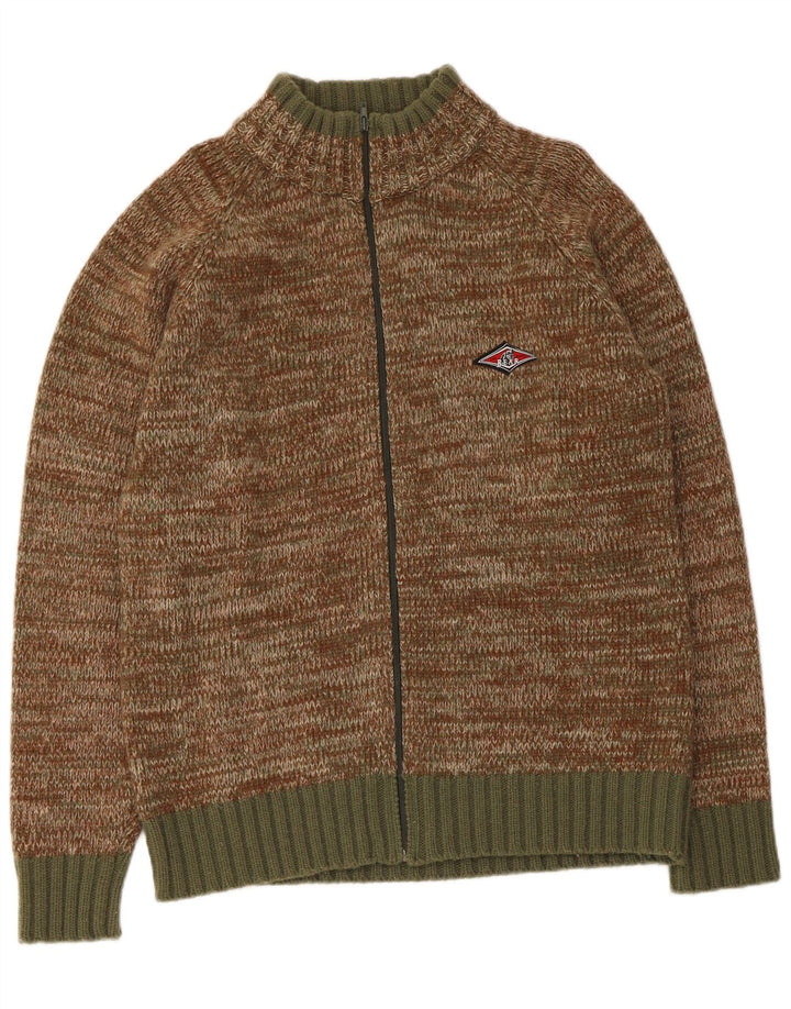 Bear - Cárdigan para hombre de lana moteada de color caqui grande