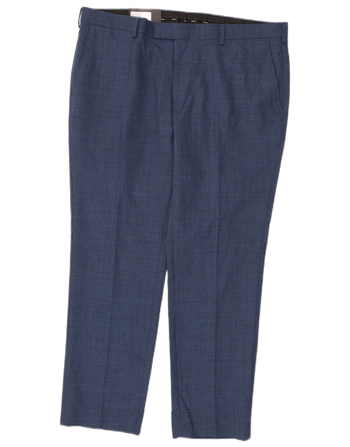 DKNY Pantalón de traje ajustado para hombre W38 L29 Lana azul