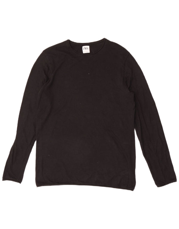 Zara Hombre Top Manga Larga Grande Algodón Negro