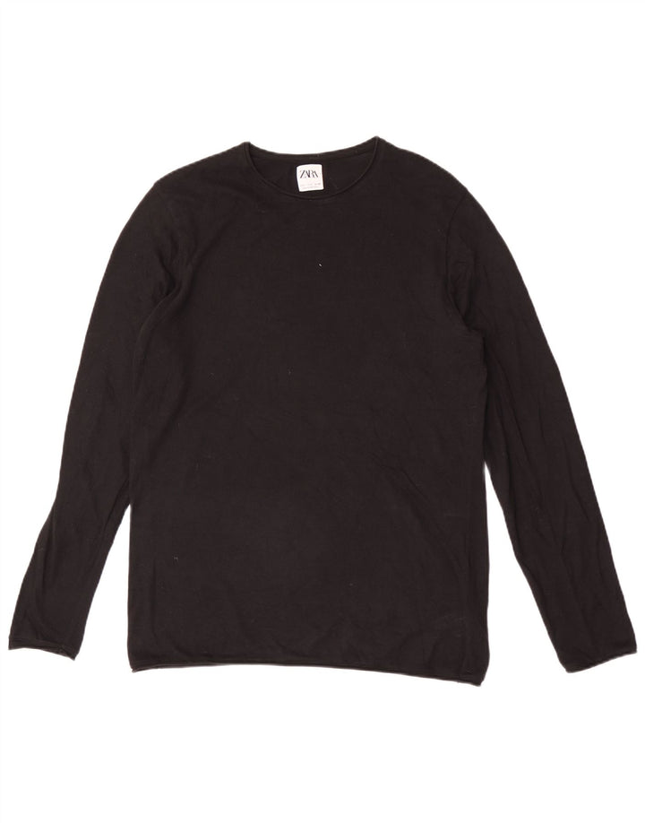 Zara Hombre Top Manga Larga Grande Algodón Negro