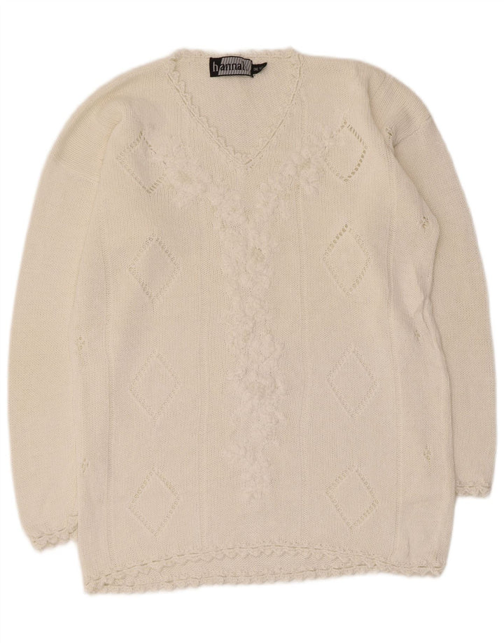 Hannah - Jersey con cuello en V para mujer, talla única, ramio blanco