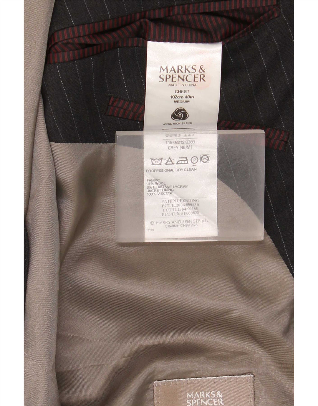 Marks & Spencer Chaqueta tipo blazer de 2 botones para hombre Reino Unido 40 Gris medio Rayas diplomáticas