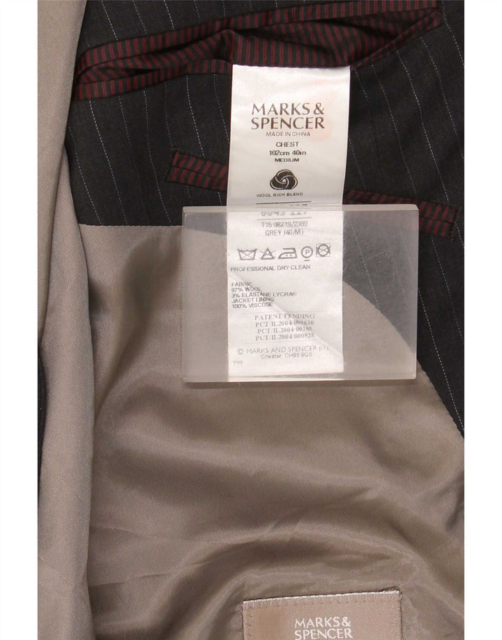 Marks & Spencer Chaqueta tipo blazer de 2 botones para hombre Reino Unido 40 Gris medio Rayas diplomáticas