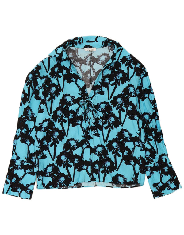 Topshop Blusa holgada para mujer UK 10 Small Azul Floral Viscosa