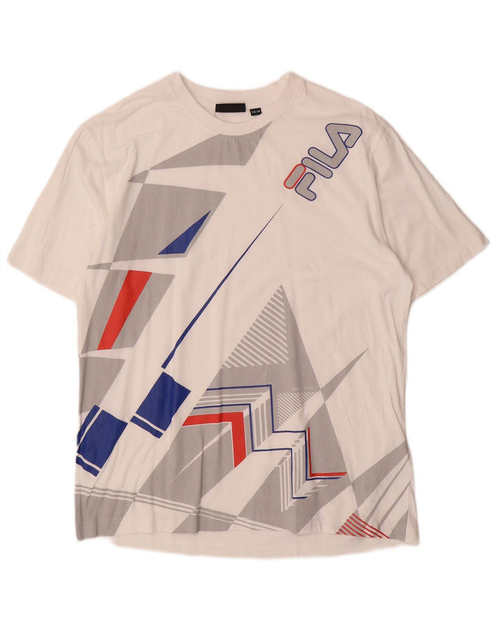 Fila Camiseta gráfica para hombre Top de algodón geométrico blanco mediano