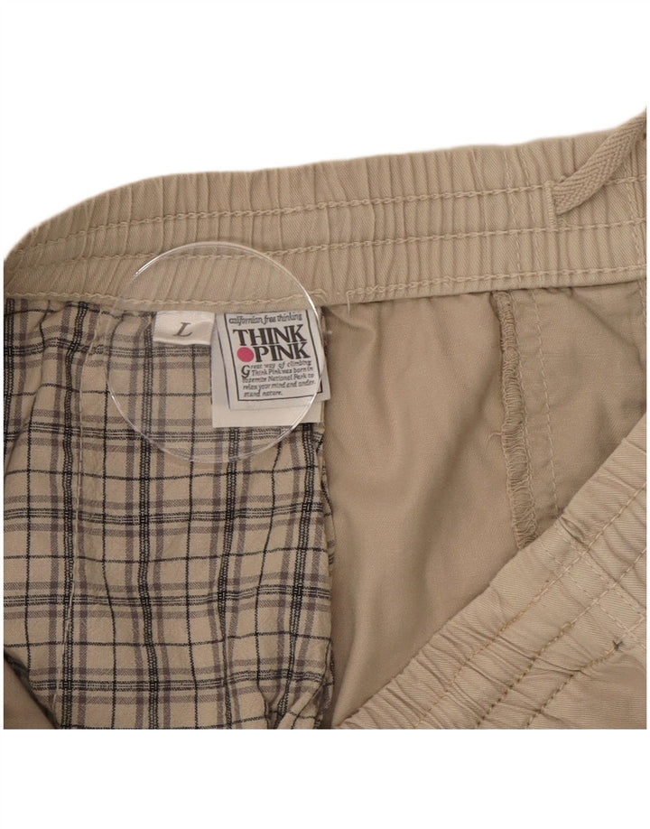 Think Pink Bermudas para hombre, talla grande, W34, algodón a cuadros beige