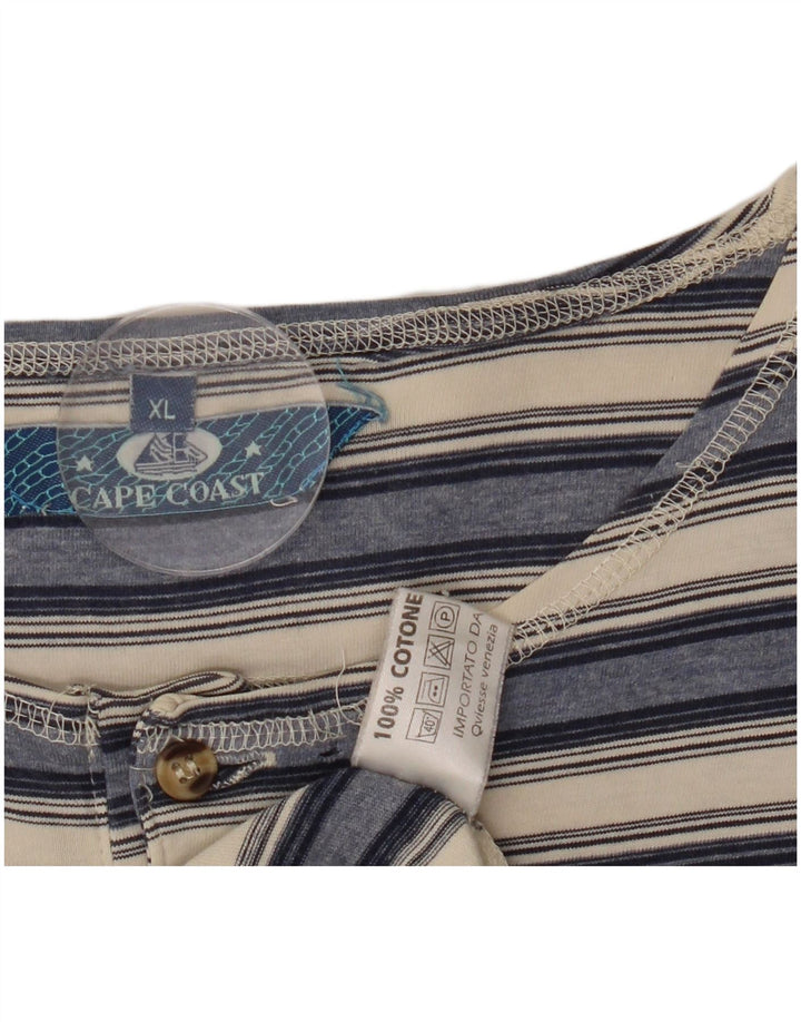 VINTAGE Camiseta Hombre Top XL Algodón Rayas Azul Marino