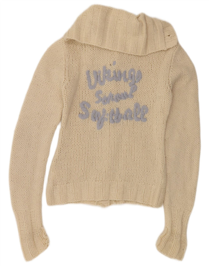 Replay Suéter tipo cárdigan gráfico para mujer UK 10 Small Off White Wool