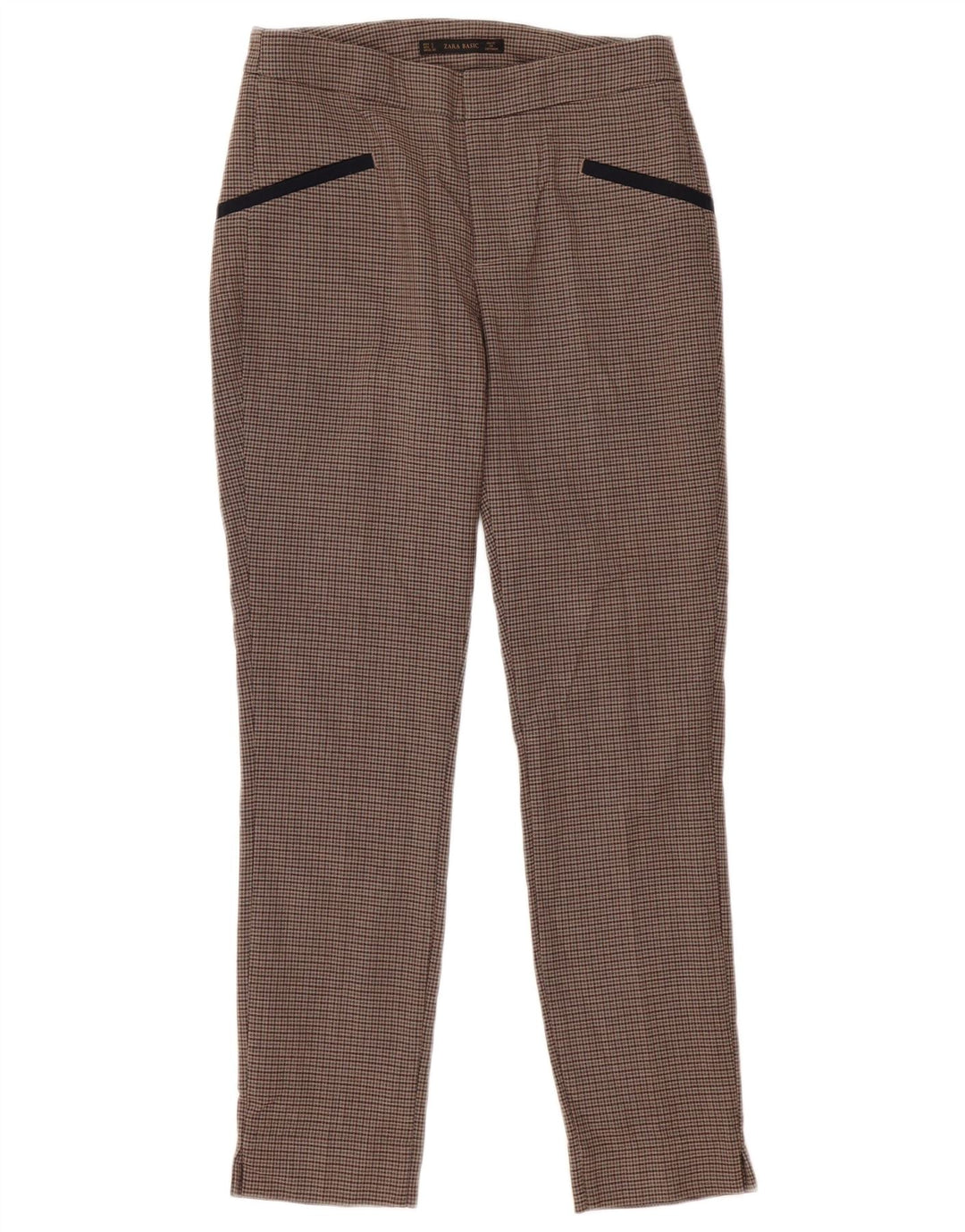 Zara Mujer Pantalones Casuales Slim Small W26 L28 Cuadros Marrón