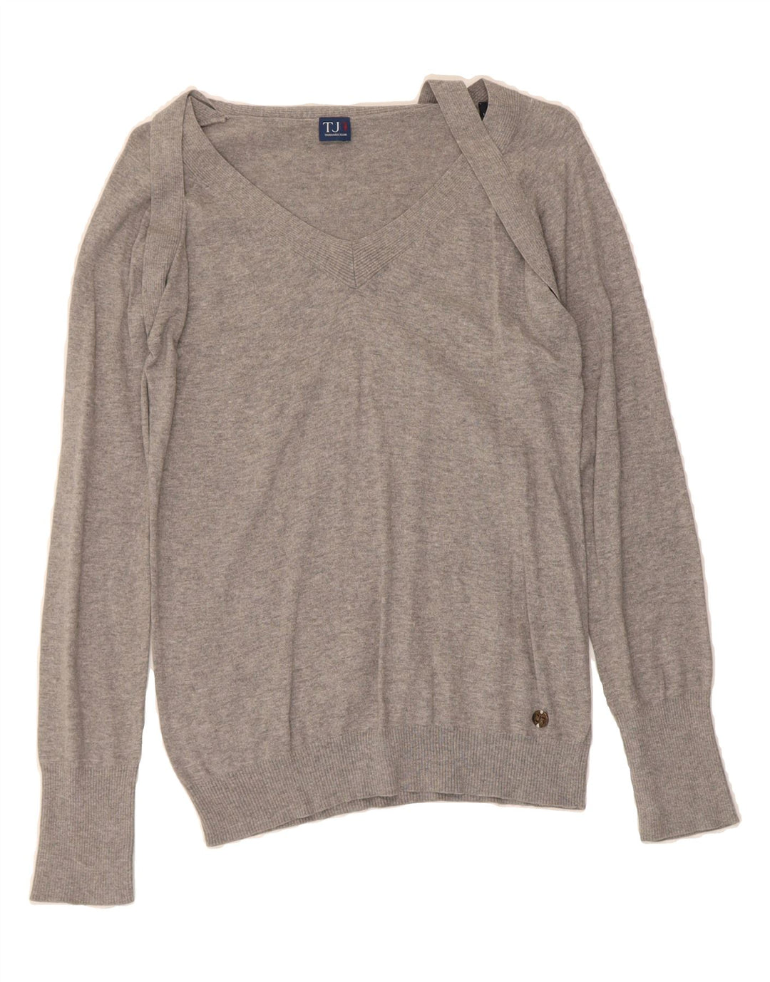 TRUSSARDI JEANS Womens V-Neck Jumper Sweater UK 12 Medium Grey Vintage Trussardi Jeans and Second-Hand Trussardi Jeans from Messina Hembry 