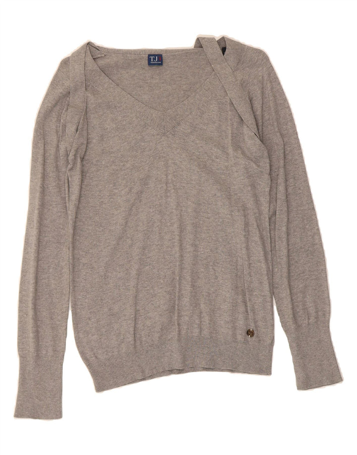 TRUSSARDI JEANS Womens V-Neck Jumper Sweater UK 12 Medium Grey Vintage Trussardi Jeans and Second-Hand Trussardi Jeans from Messina Hembry 
