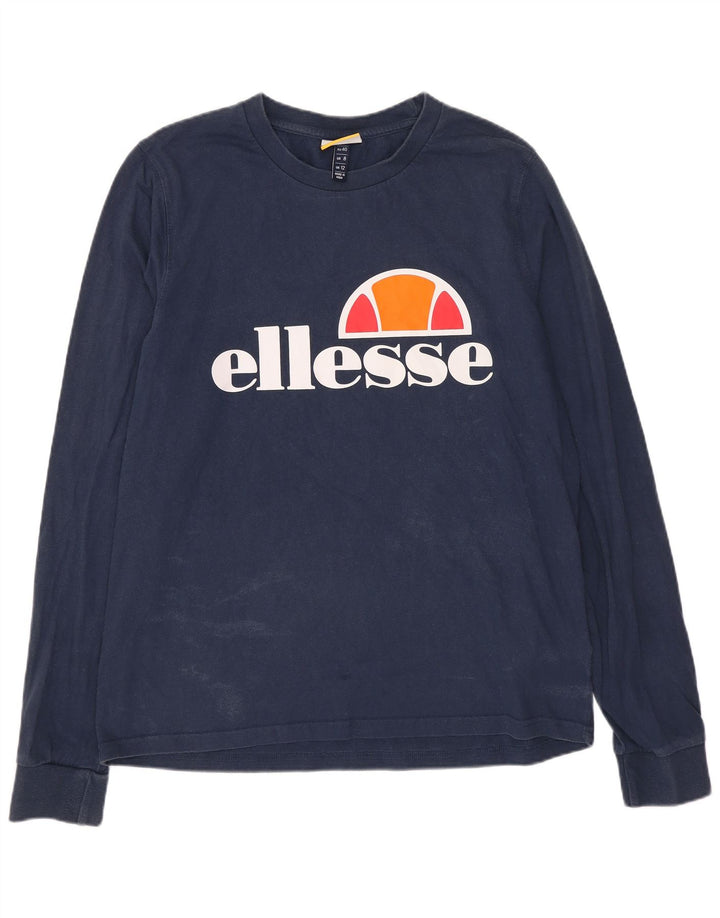 Ellesse Top gráfico para mujer de manga larga UK 42 Algodón azul marino mediano