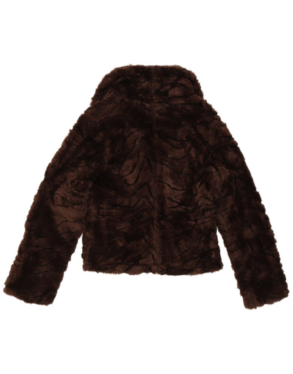 Vintage mujer piel sintética bomber chaqueta Reino Unido 10 pequeño poliéster marrón