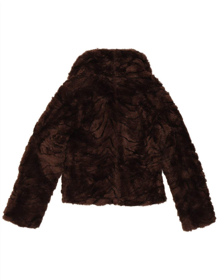 Vintage mujer piel sintética bomber chaqueta Reino Unido 10 pequeño poliéster marrón