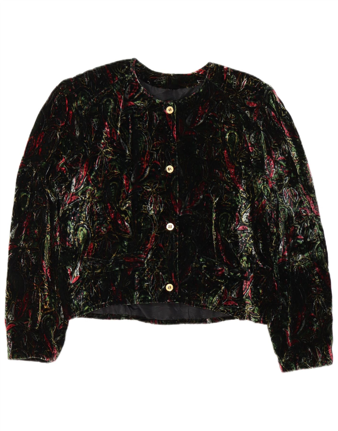Vintage mujer crop 4 botón Blazer chaqueta Reino Unido 12 medio verde floral retro