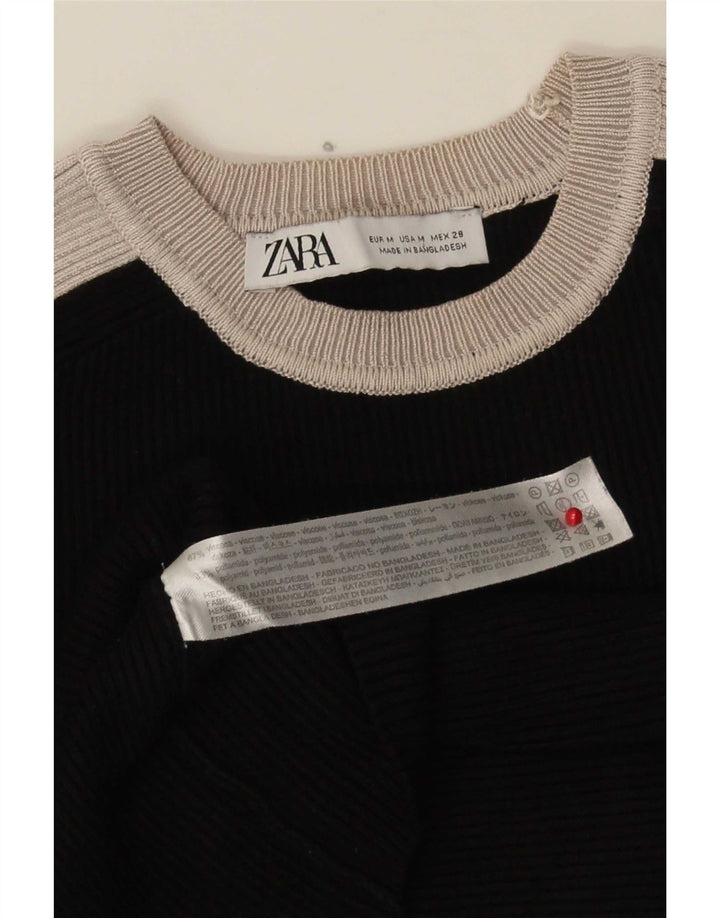 Zara Blusa Corta De Manga Larga Para Mujer UK 40 Medium Black Colourblock