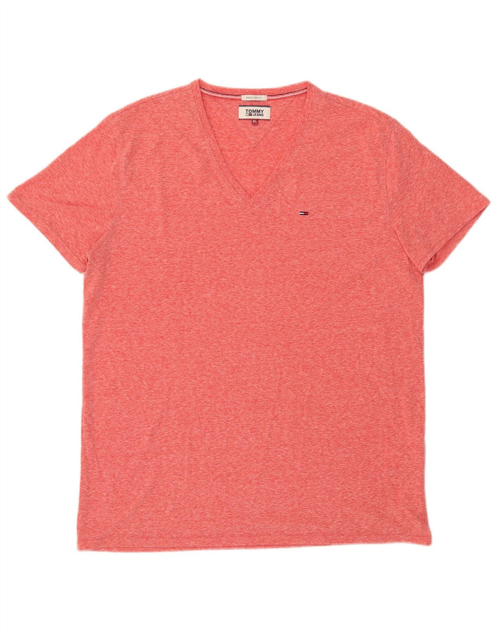 Tommy Hilfiger Camiseta Regular Fit para Hombre Top XL Poliéster Moteado Rojo