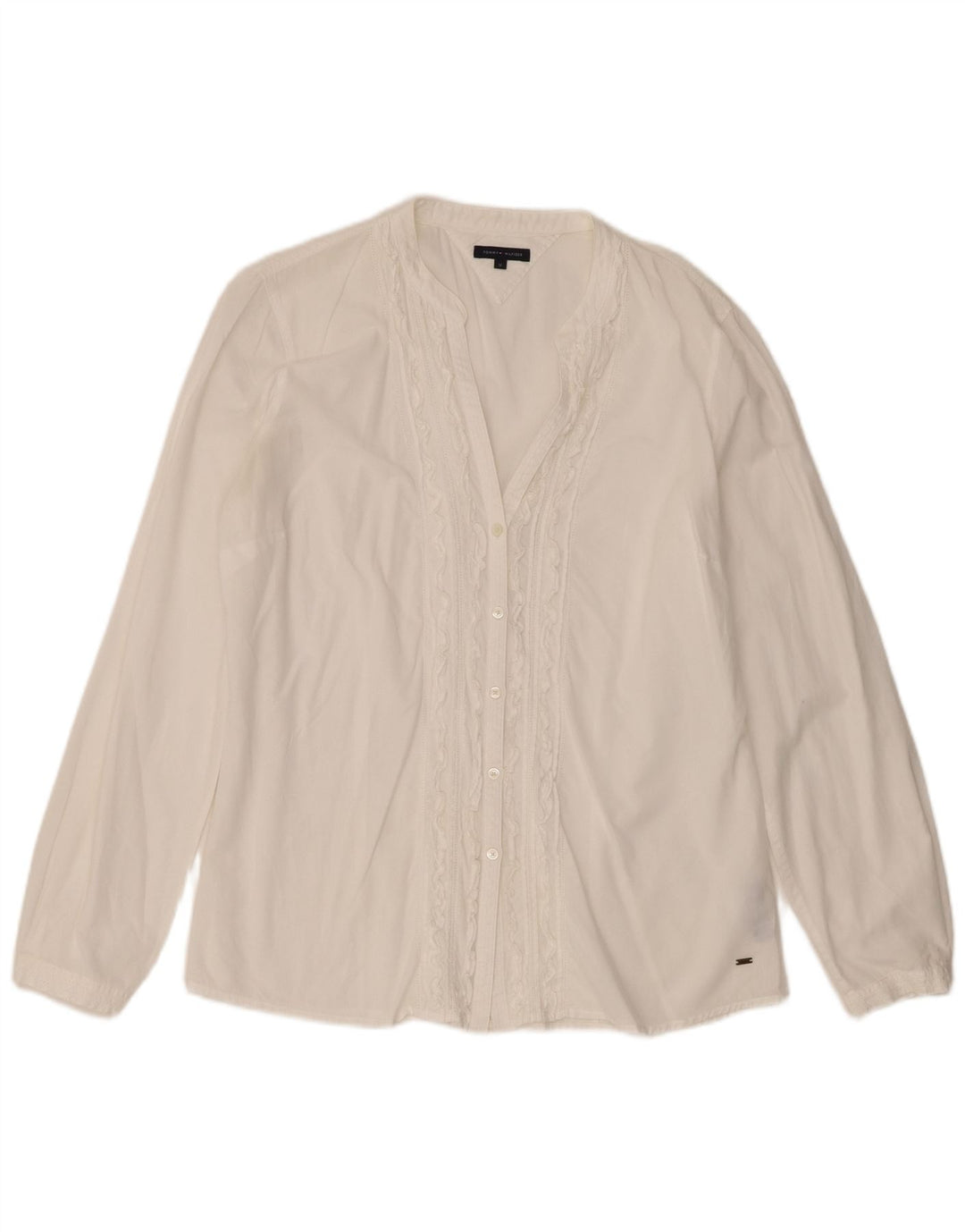 Tommy Hilfiger Camisa frontal con volantes para mujer US 12 Grande Algodón blanco