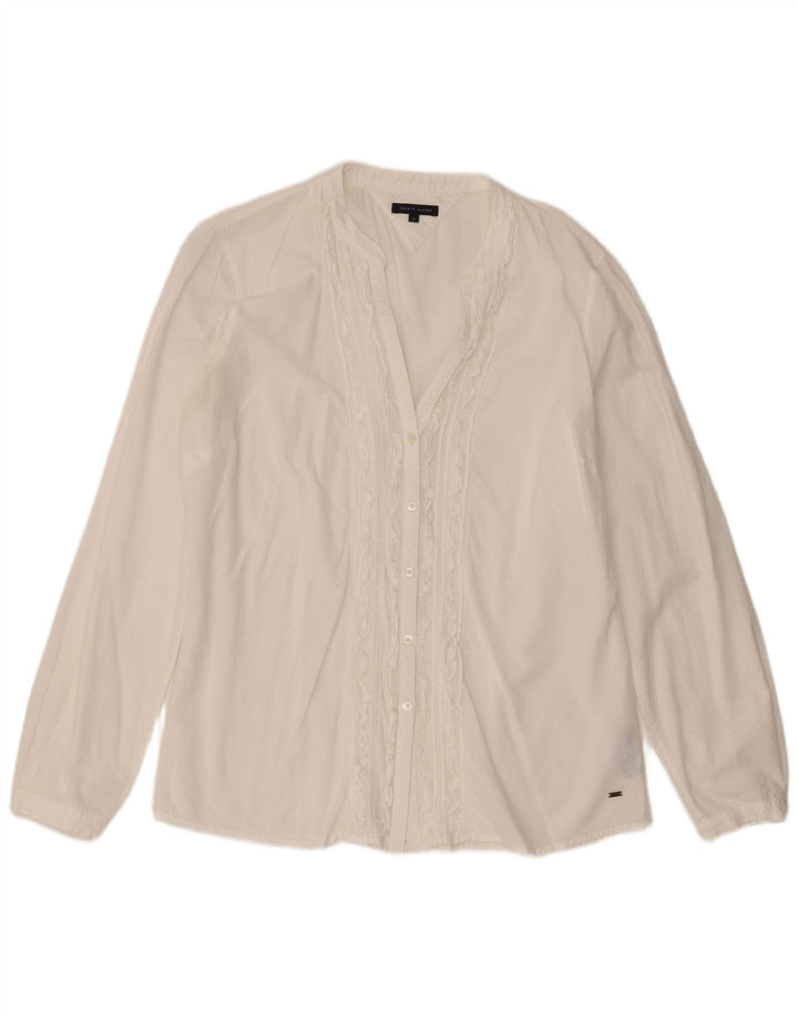Tommy Hilfiger Camisa frontal con volantes para mujer US 12 Grande Algodón blanco