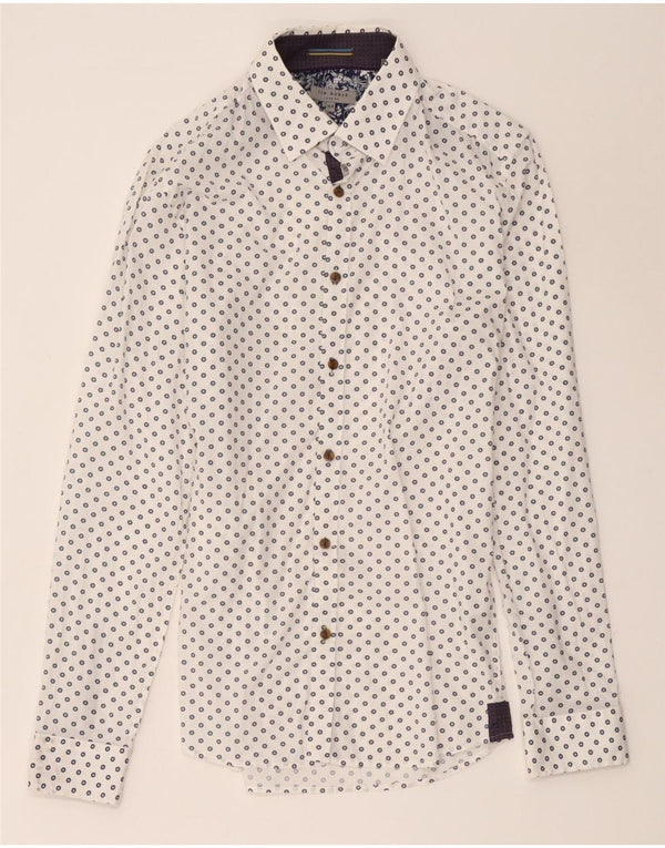 Ted Baker Camisa para hombre Talla 15 1/2 Algodón geométrico blanco mediano