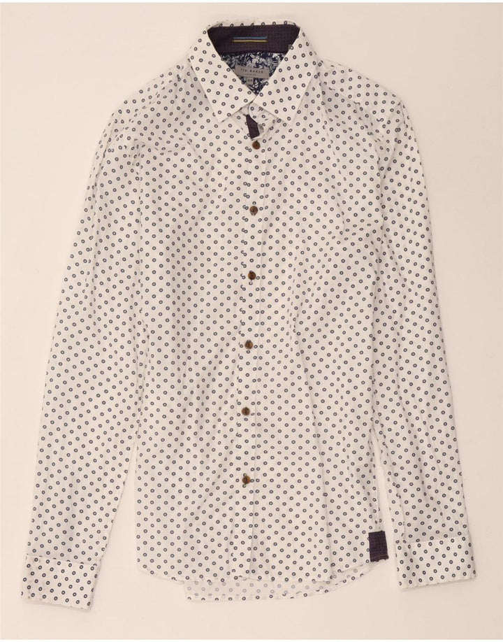 Ted Baker Camisa para hombre Talla 15 1/2 Algodón geométrico blanco mediano