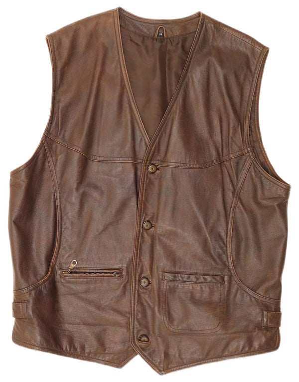 Chaleco de cuero vintage para hombre IT 56 3XL Marrón