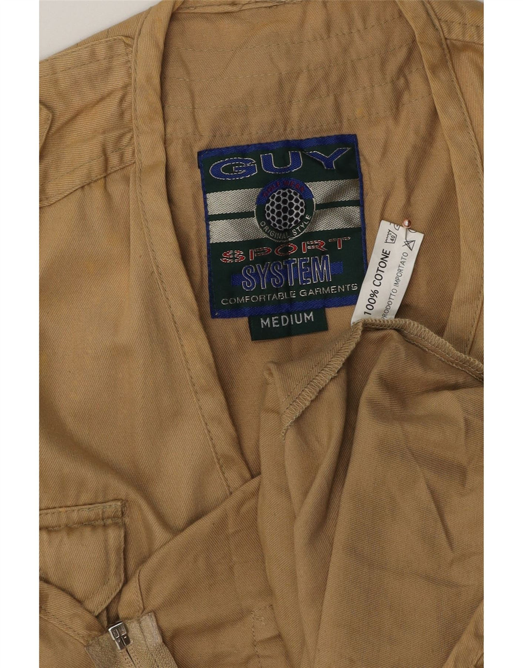 Vintage hombres utilidad Gilet Reino Unido 38 algodón beige medio
