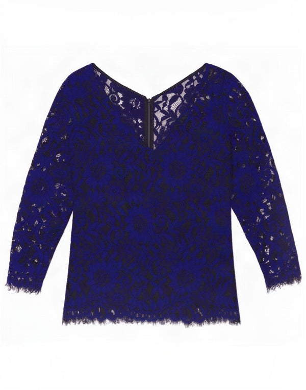 Jasper Conran Blusa de encaje de manga 3/4 para mujer UK 10 Small Blue Floral