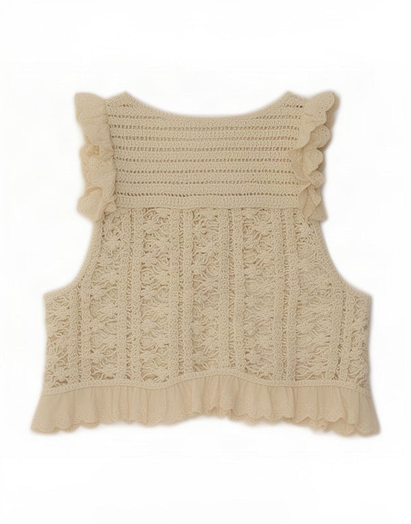 Zara Mujer Crop Crochet Chaleco Top Reino Unido 10 Pequeño Beige