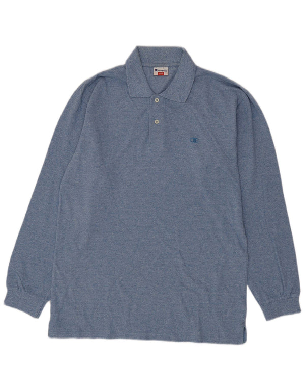 Champion Polo de manga larga para hombre de algodón moteado azul grande