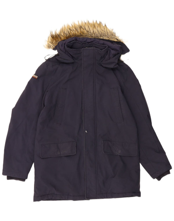 Napapijri Parka con capucha Geographic para hombre UK 42 XL Poliamida azul marino