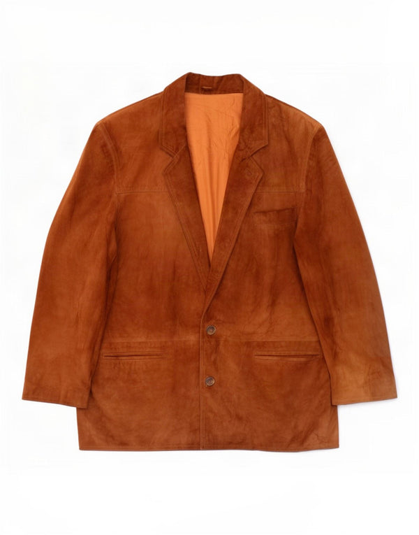 Vintage hombres 2 botones chaqueta blazer de cuero IT 52 XL marrón