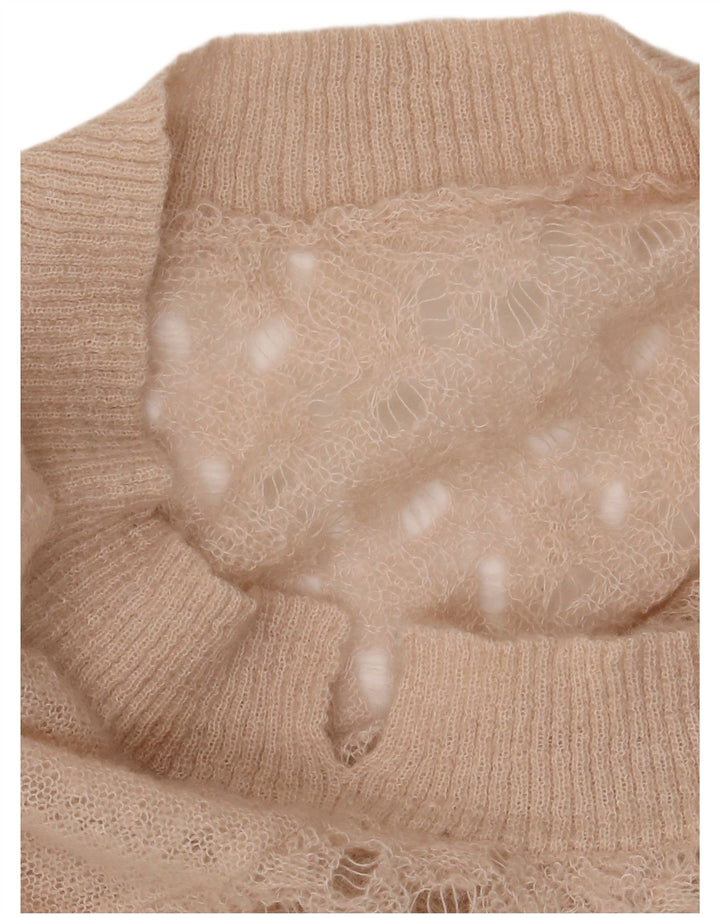 VINTAGE mujer oversize barco cuello jersey suéter Reino Unido 16 grande beige