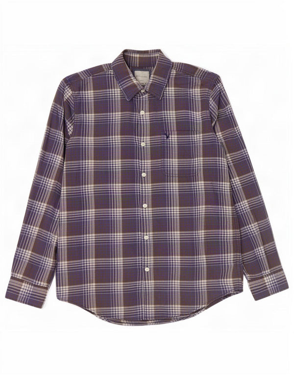 American Eagle Camisa de franela ajustada para hombre Algodón a cuadros azul marino grande