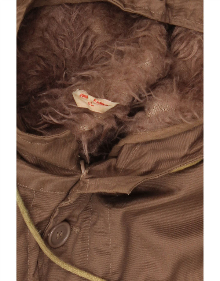 VINTAGE Chaqueta Parka con capucha para hombre Reino Unido 42 XL Poliéster marrón