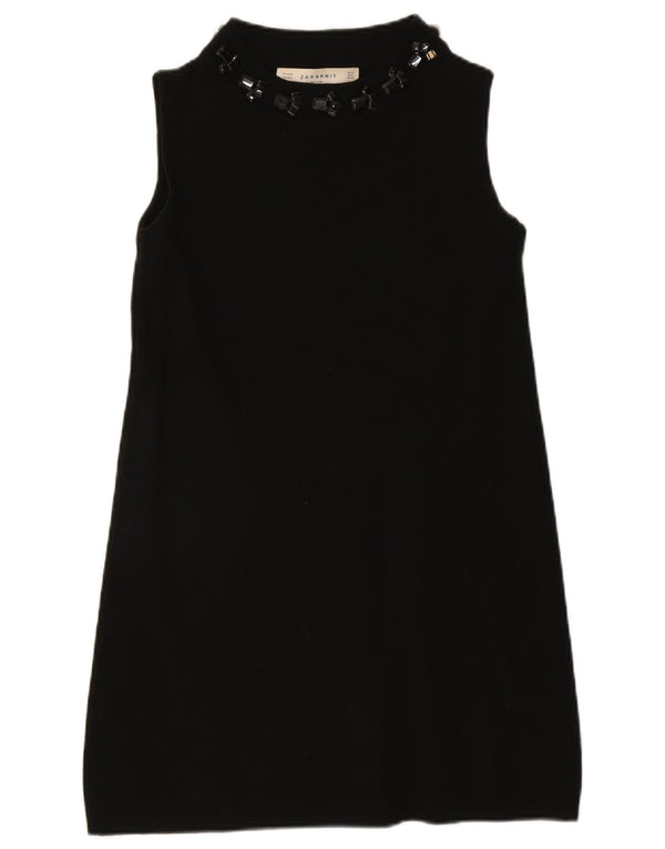 Zara Mujer Vestido Jersey Sin Mangas UK 42 Medio Negro Acrílico