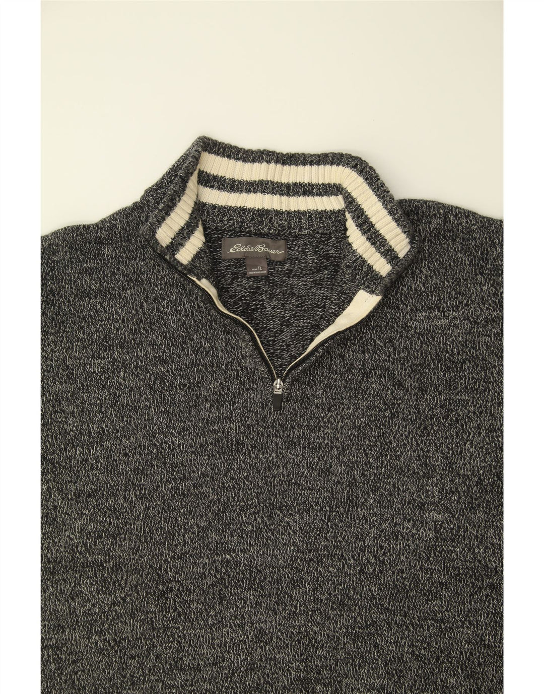 EDDIE BAUER Mens Zip Neck Jumper Sweater Large Grey Flecked Cotton Vintage Eddie Bauer and Second-Hand Eddie Bauer from Messina Hembry 