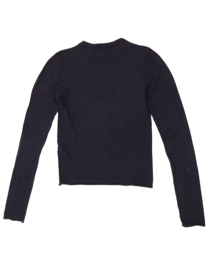 Zara Mujer Crop Top Manga Larga UK 8 Small Azul Marino Viscosa