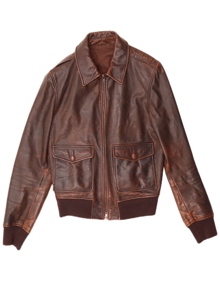 Vintage hombres bombardero chaqueta de cuero IT 52 marrón grande