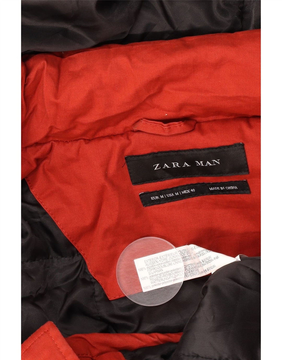 Zara Hombre Chaqueta Parka Con Capucha UK 38 Medium Rojo Algodón
