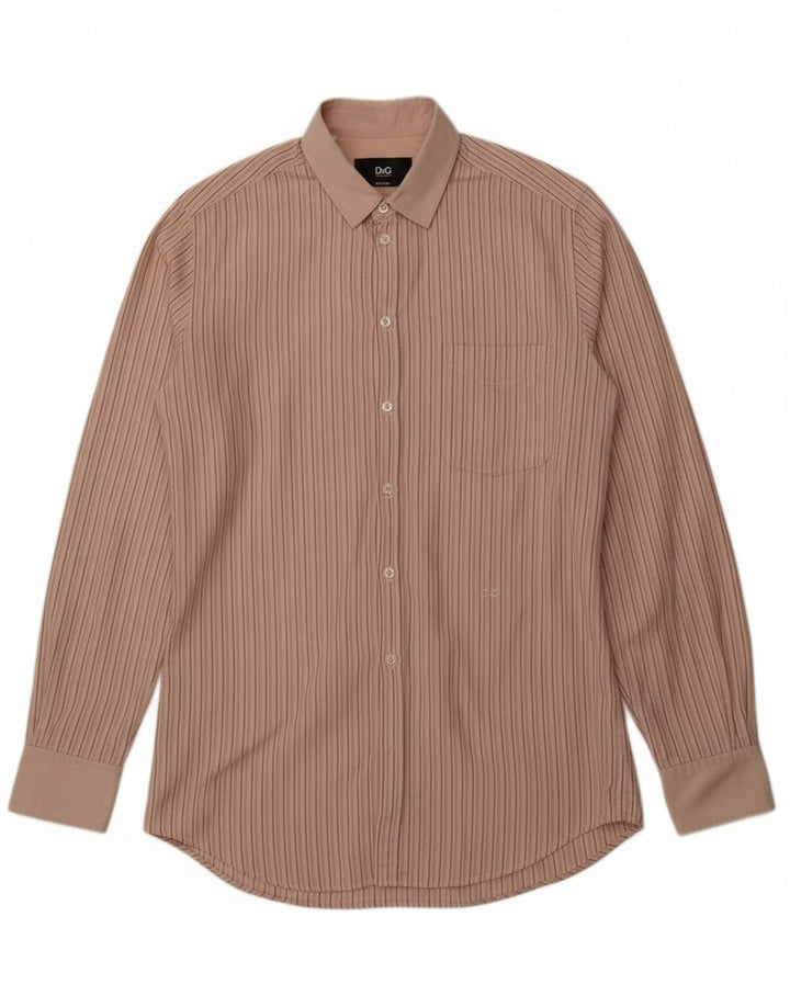 Dolce & Gabbana Camisa George para hombre Talla 39 15 1/2 Rayas beige medianas