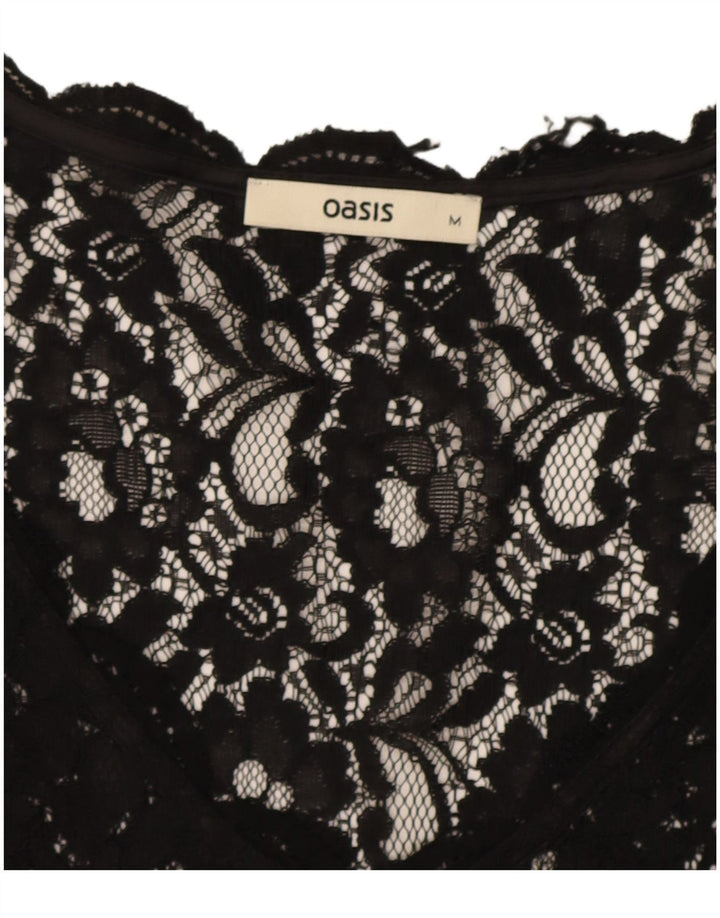 Oasis Blusa de encaje transparente para mujer UK 40 Medium Black Floral