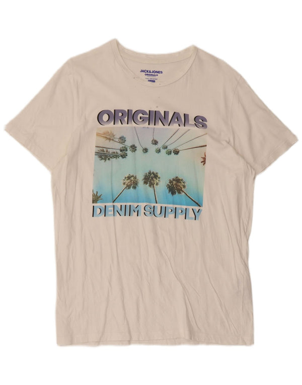 Jack & Jones Camiseta con gráfico de ajuste regular para hombre Top grande de algodón blanco