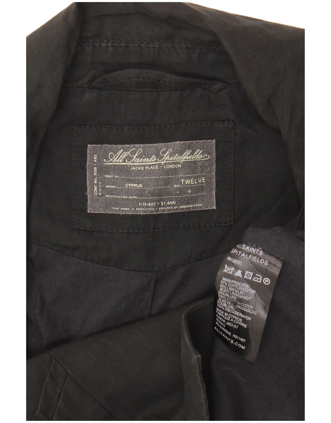 All Saints Chaqueta tipo blazer corta con 3 botones para mujer UK 40 Mediana Algodón negro