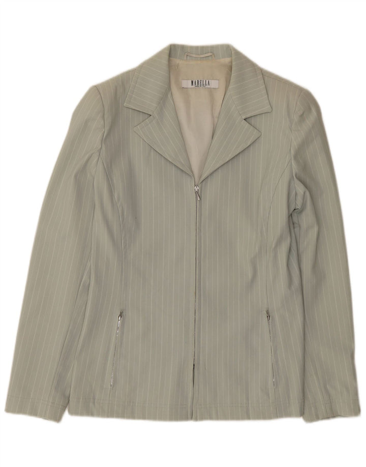 Marella Chaqueta Blazer para Mujer UK 42 Poliamida a Rayas Verde Medio